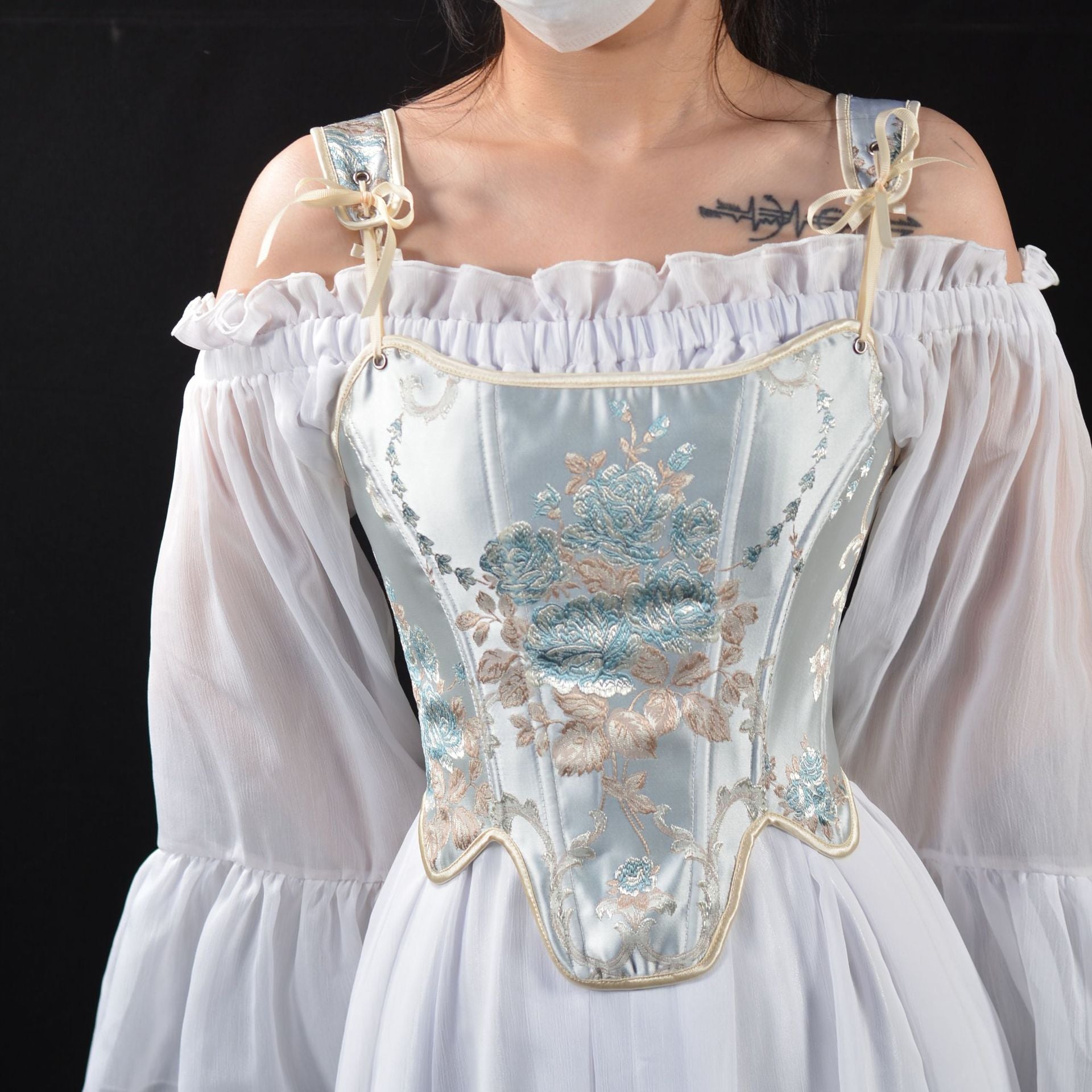 European Style Floral Embroidery Corset Top
