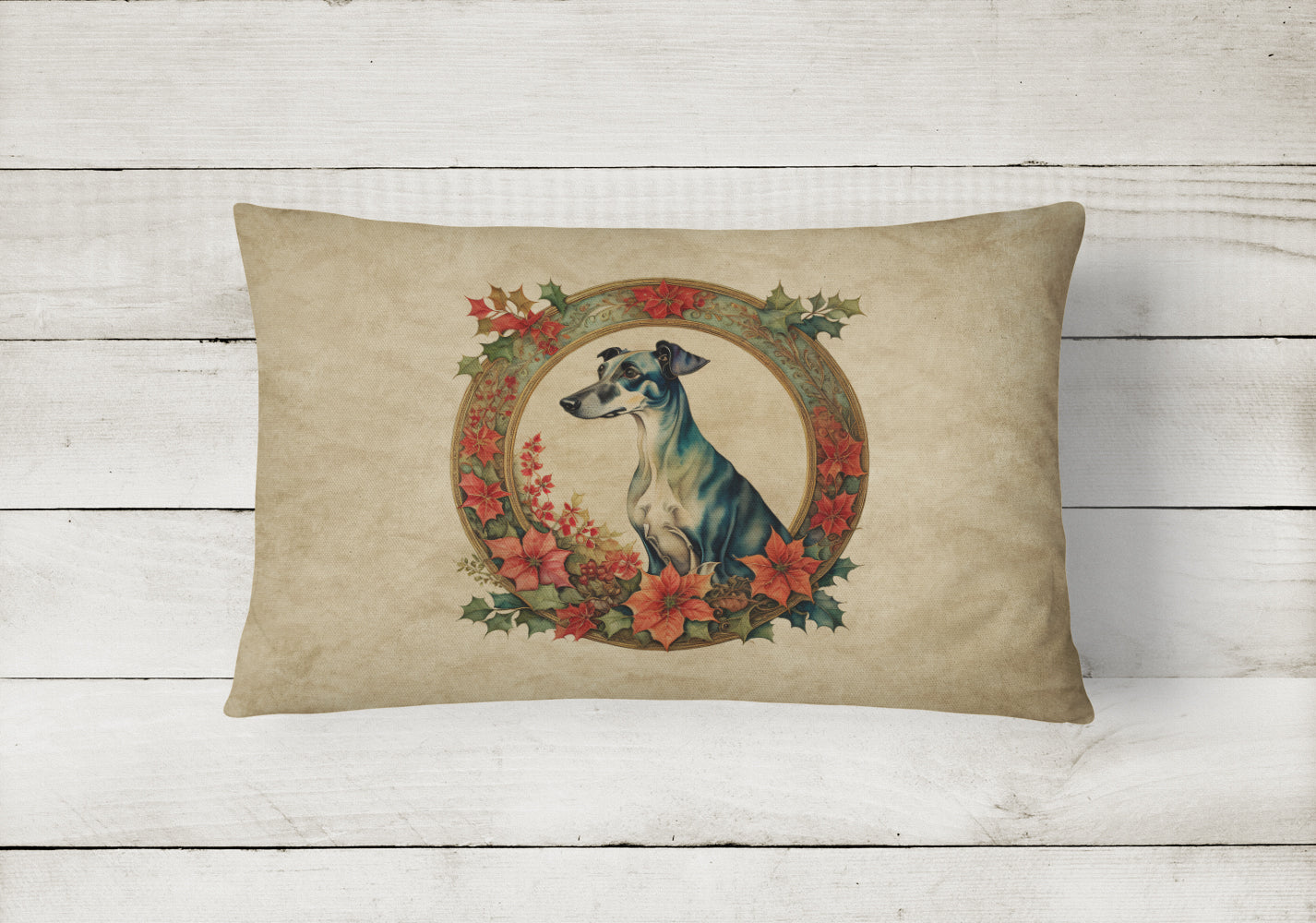 Greyhound Christmas Flowers Throw Pillow