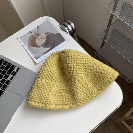 Warm Loose Wool Knitted Bucket Hat | Embroidered Cap