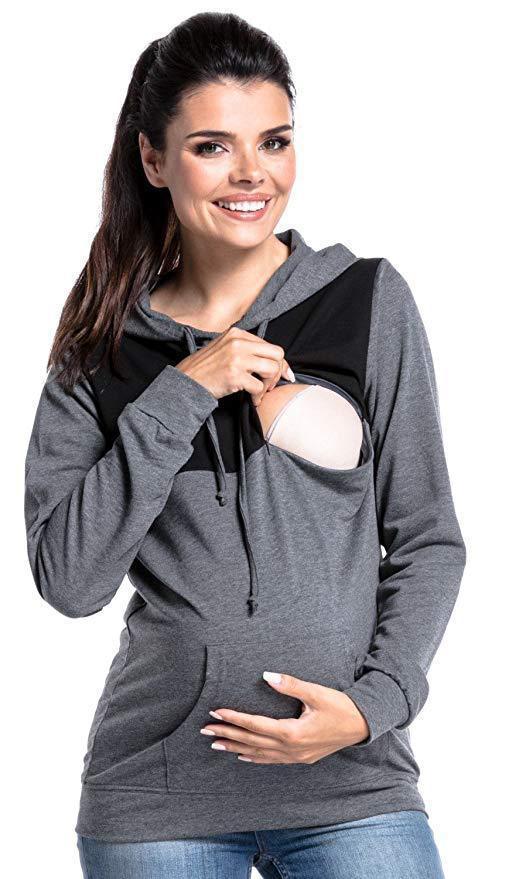 Hooded Colorblock Maternity Nursing Sweatshirt | Streetwear
