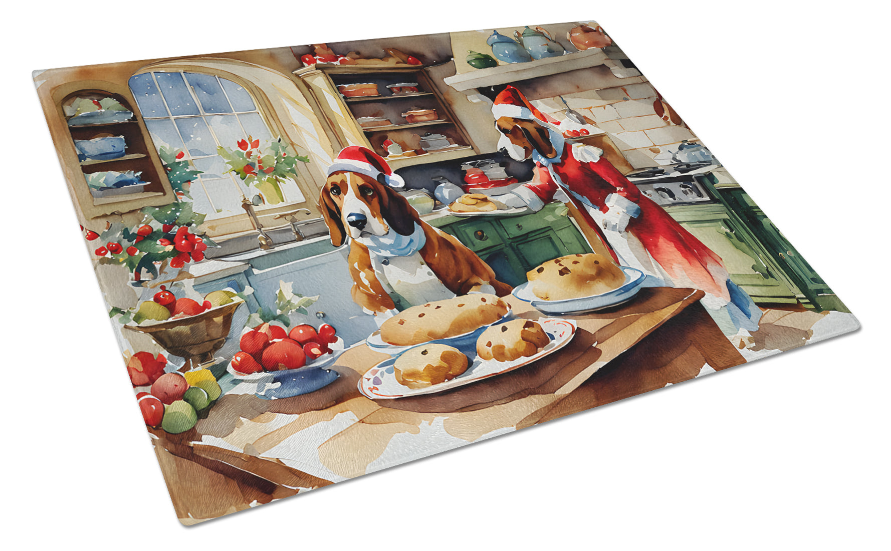 Basset Hound Christmas Cookies Glass Cutting Board