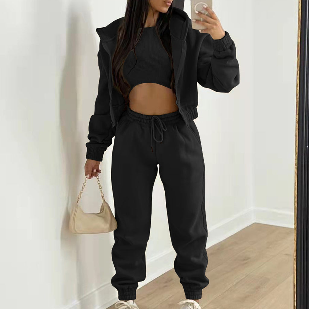 3-Piece Women's Casual Hoodie, Tank & Jogger Set