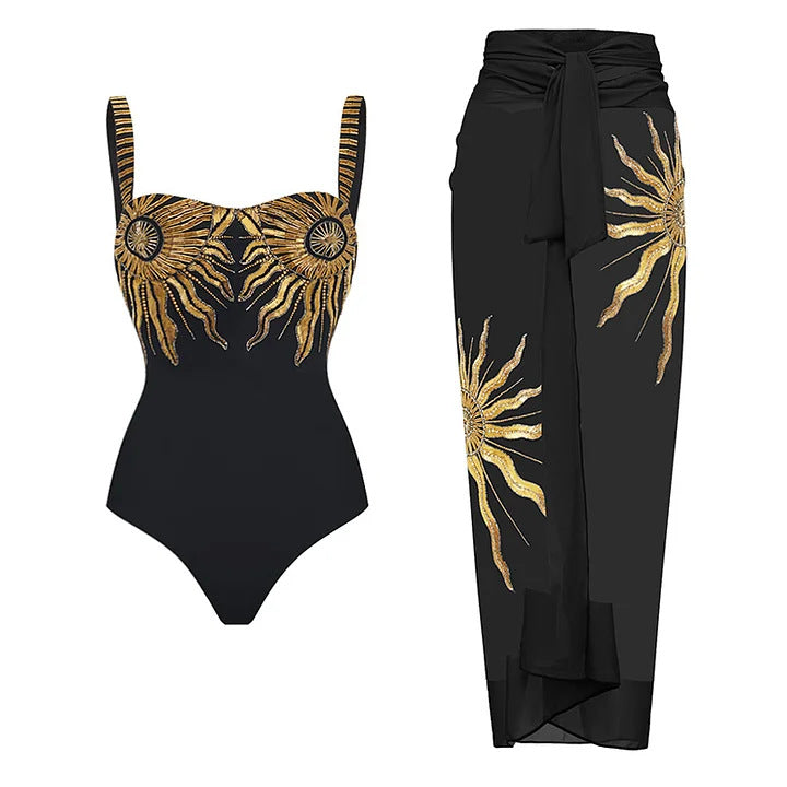 Sequin Sunflower One-Piece Swimsuit for Women 2024
