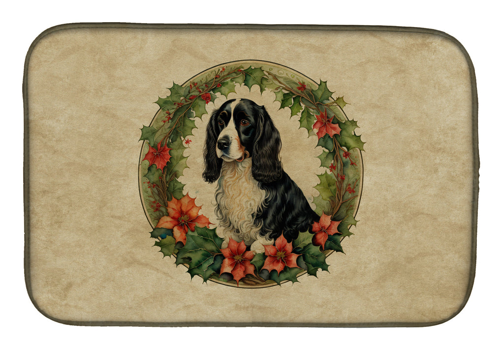 Welsh Springer Spaniel Christmas Flowers Dish Drying Mat