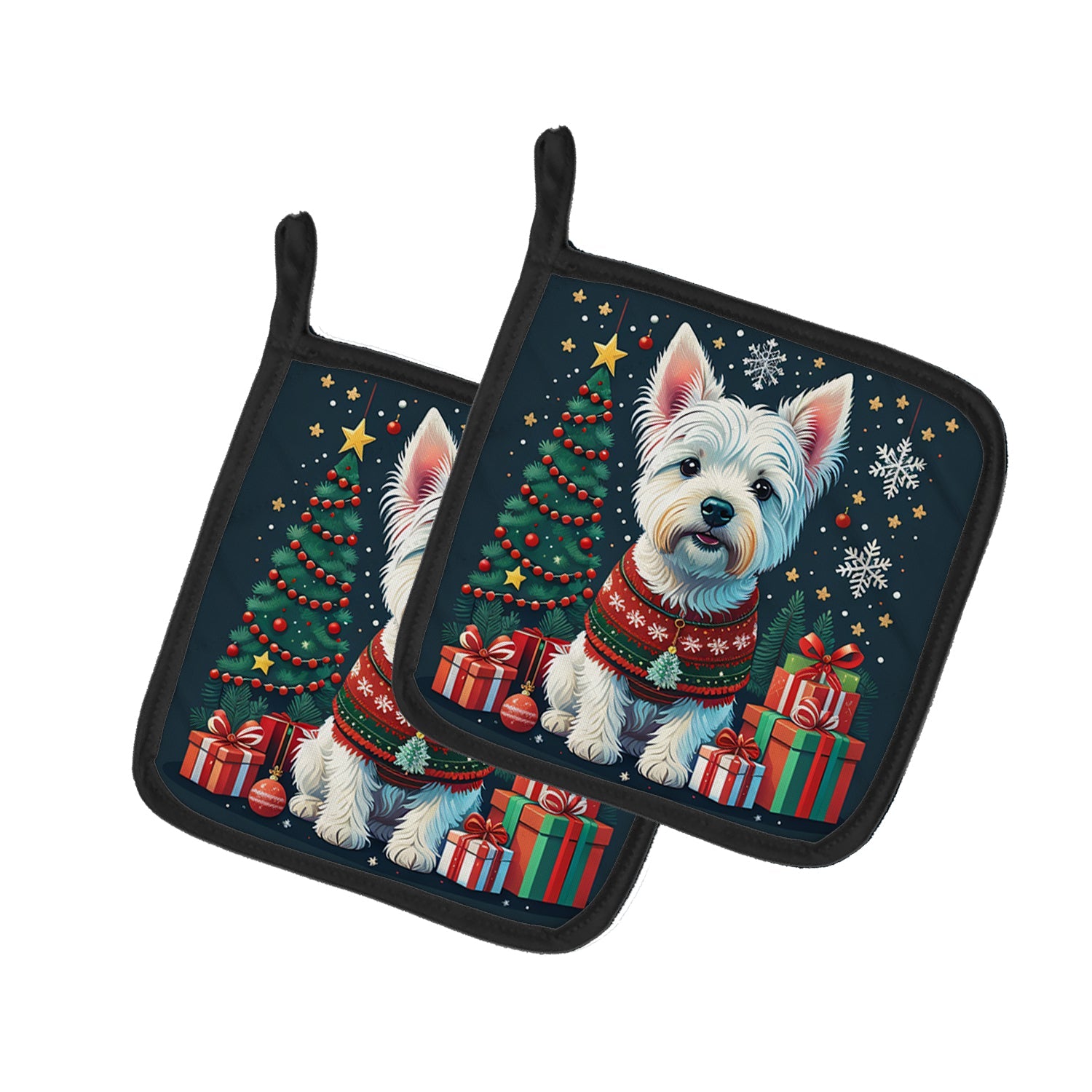 Westie Christmas Pair of Pot Holders