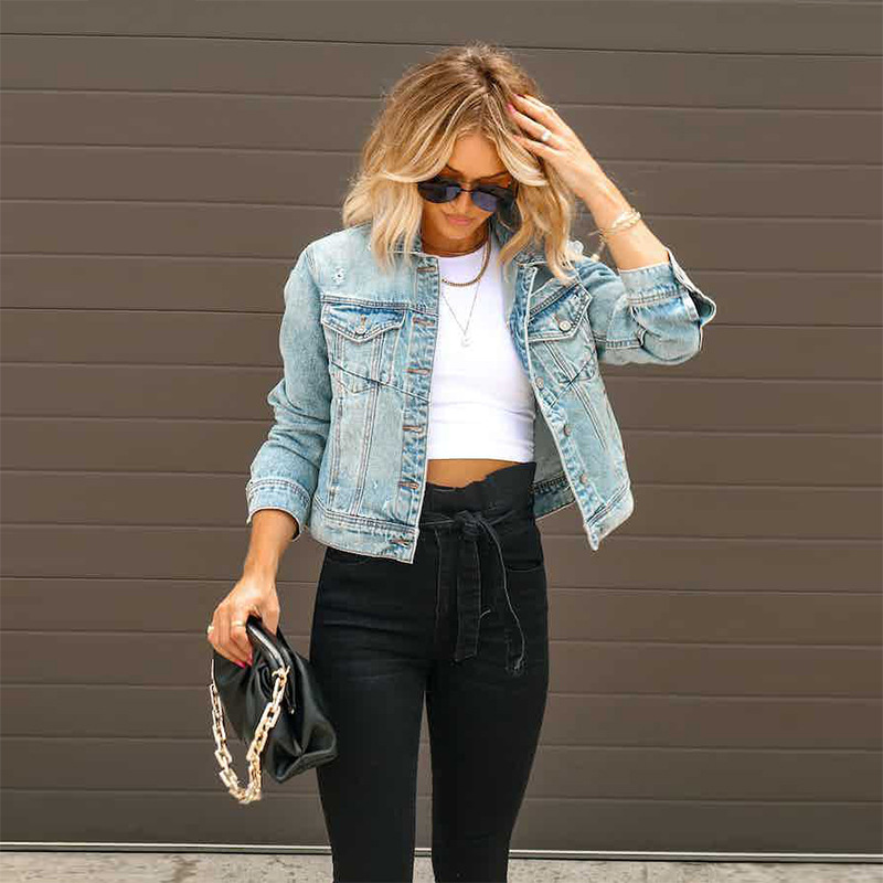 Women's Cropped Ripped Denim Jacket