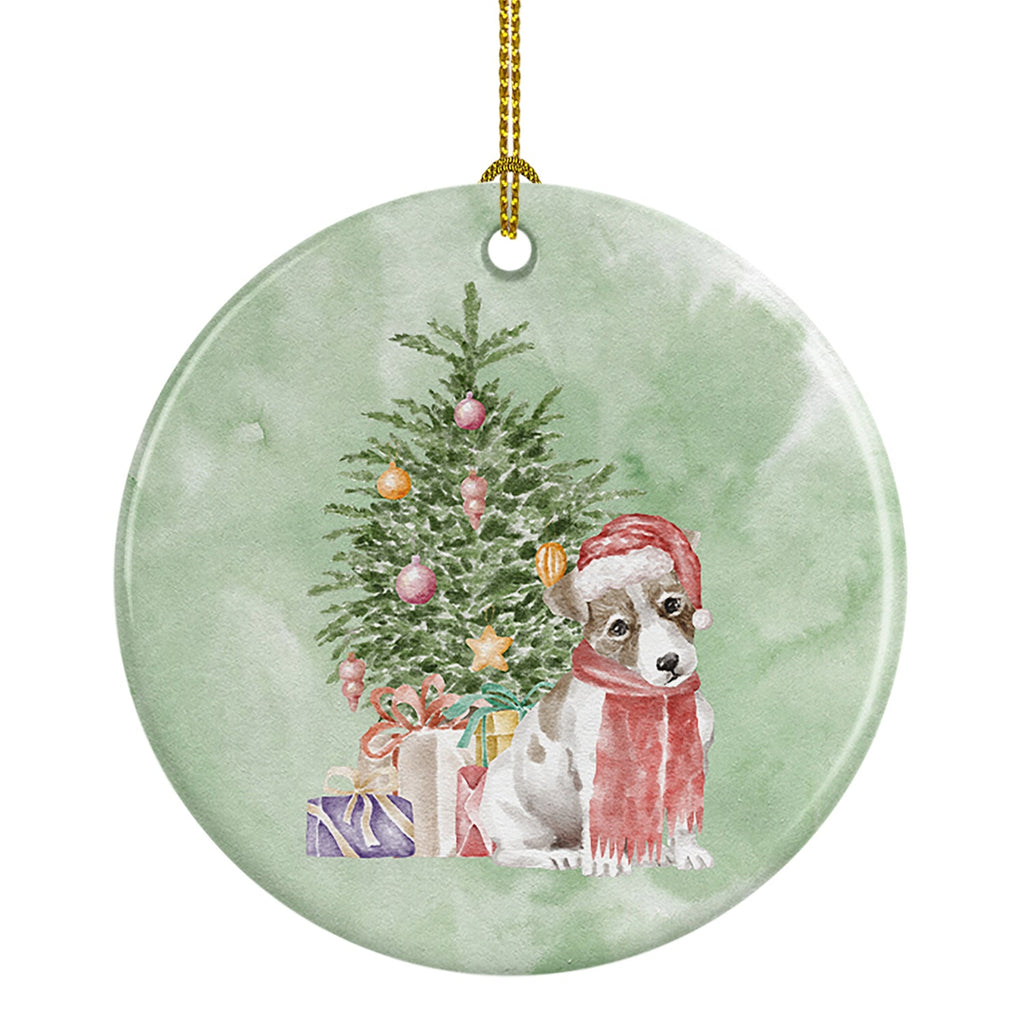 Jack Russell Terrier Smooth Puppy Christmas Presents and Tree Ceramic Ornament