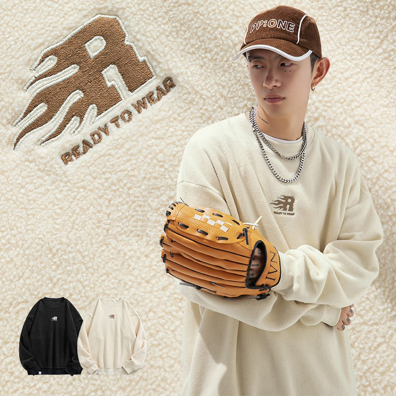 Men's Polar Fleece Round Neck Sweatshirt - Japanese Style | Streetwear
