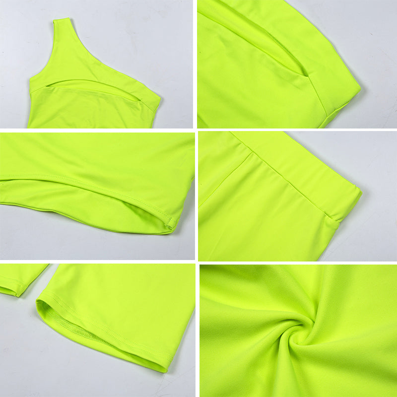One-Shoulder Yoga Tank Top and Shorts Set