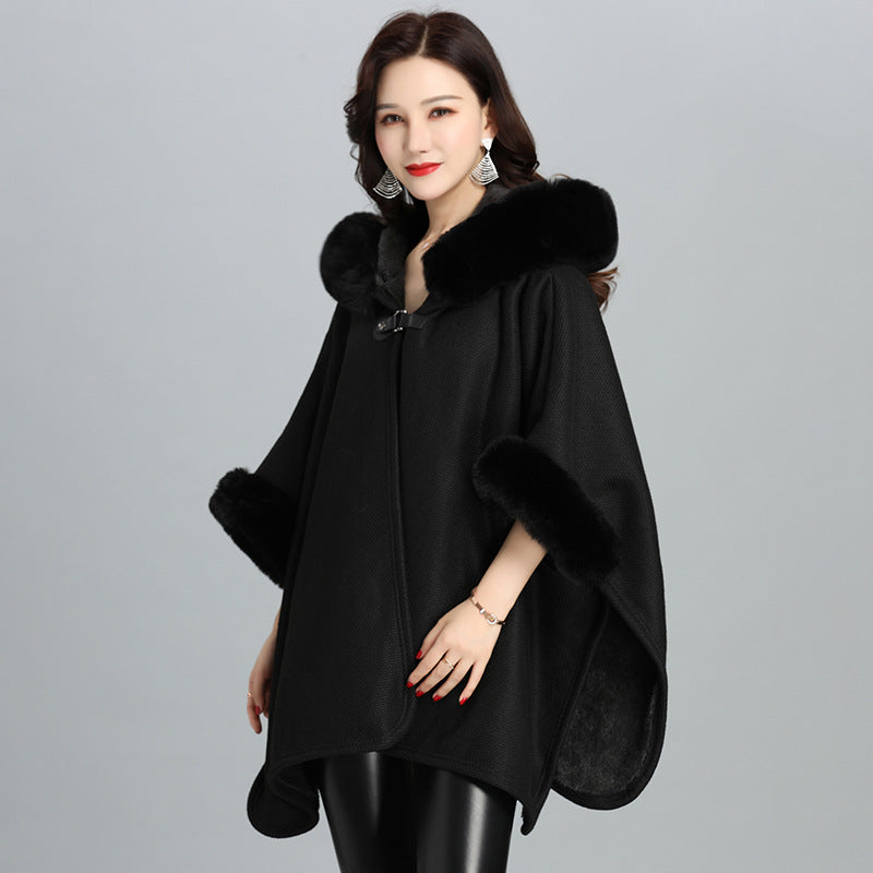 Faux Fur European American Women's Hoodie Shawl Jacket | Streetwear