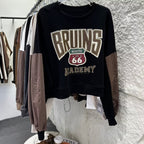 Letter Printed Loose Patchwork Long Sleeve Pullover | Streetwear
