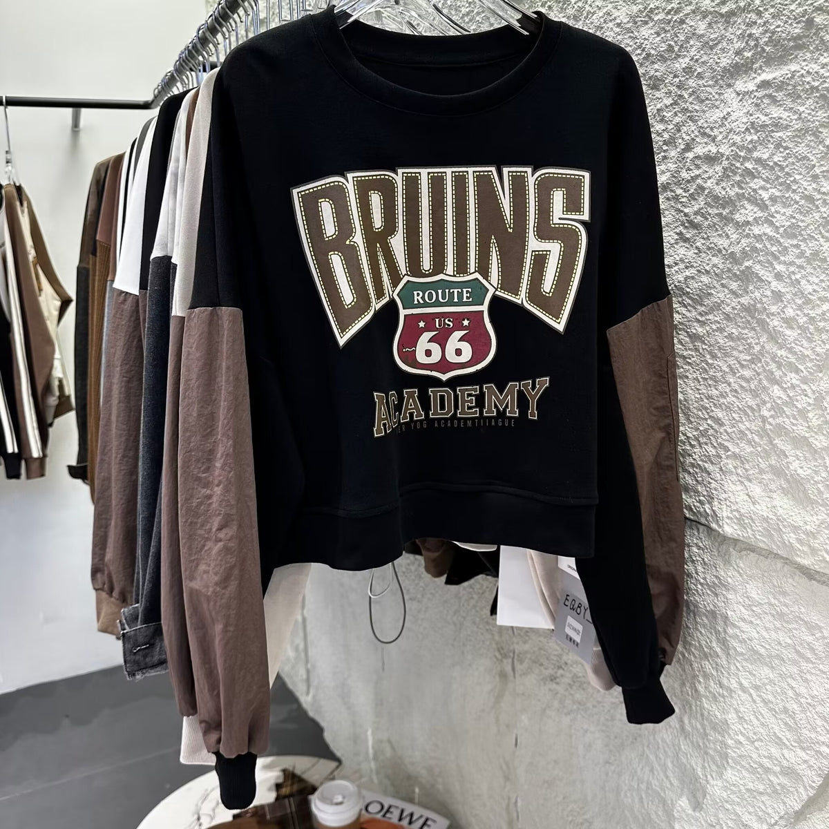 Letter Printed Loose Patchwork Long Sleeve Pullover | Streetwear