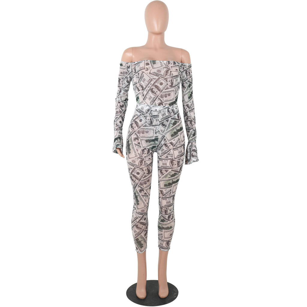 MOS42-M960 Sexy One-Shoulder Mesh Print Bodysuit