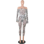 MOS42-M960 Sexy One-Shoulder Mesh Print Bodysuit