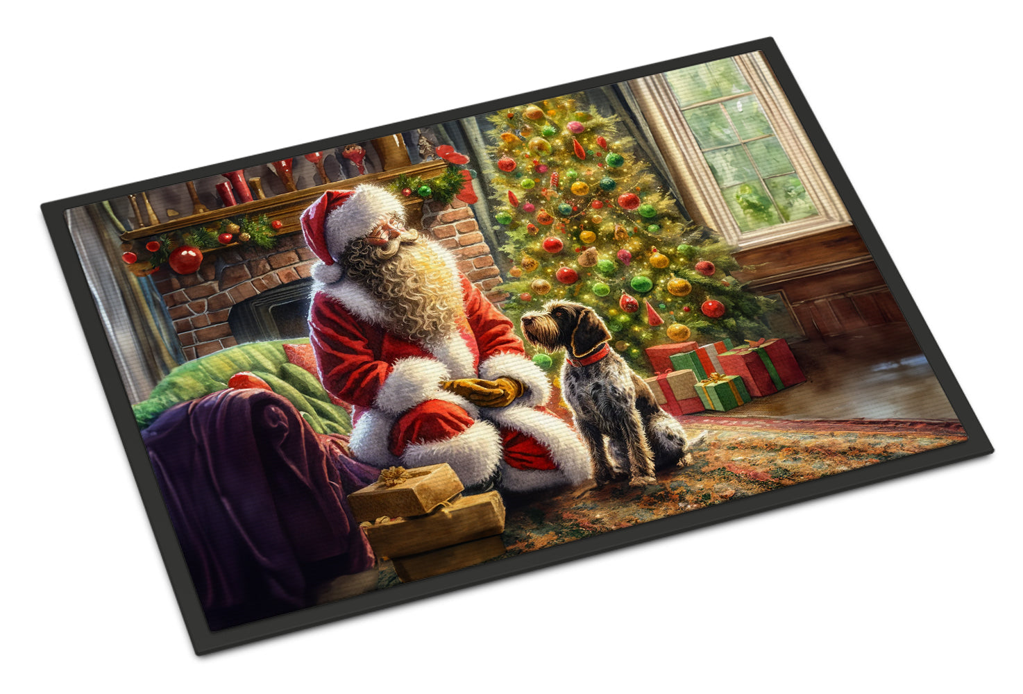 Wirehaired Pointing Griffon and Santa Claus Doormat