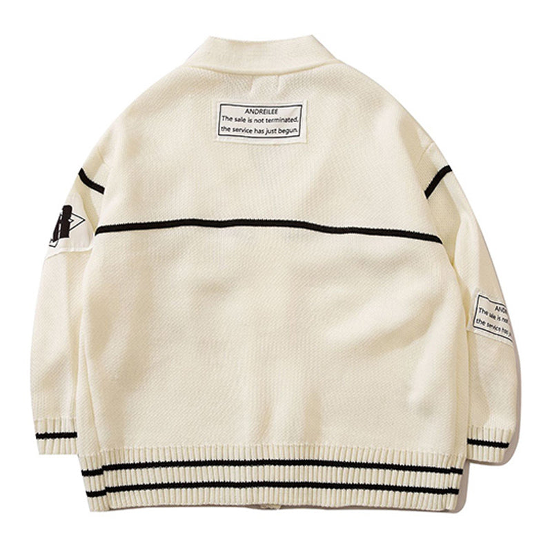 Men's Oversized Knitted Cardigan with Letter Print
