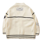 Men's Oversized Knitted Cardigan with Letter Print