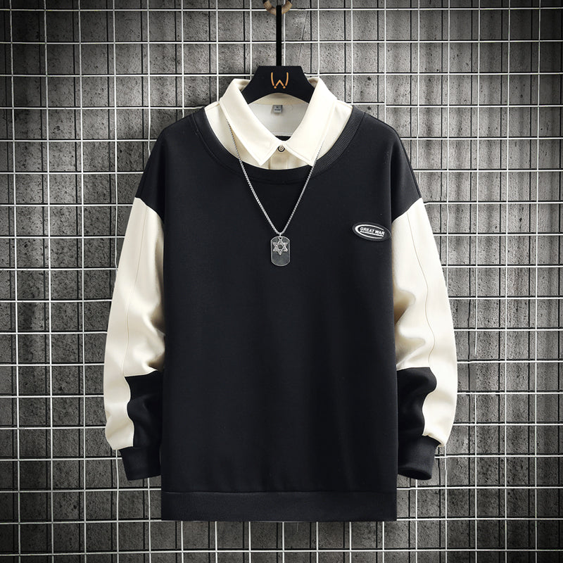 Men's Hooded Pullover with Collar - Casual Spring/Summer | Streetwear