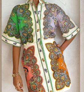 Short Sleeve Printed Chemise Dress Bali (One Piece)