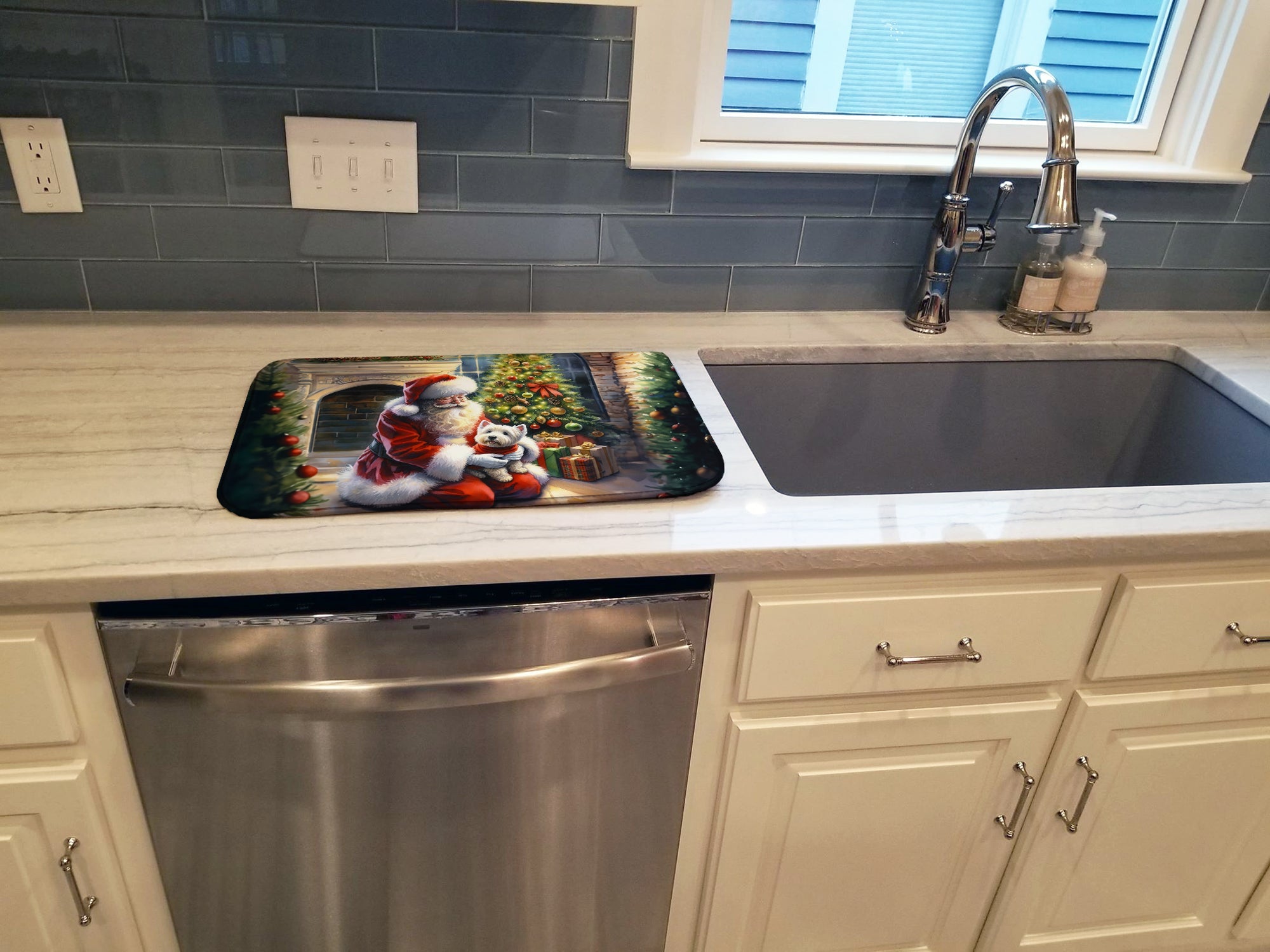Westie and Santa Claus Dish Drying Mat
