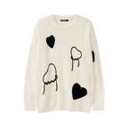 Love Embroidered Western Style Round Neck Sweater
