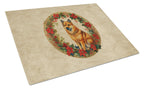 Finnish Spitz Christmas Flowers Glass Cutting Board