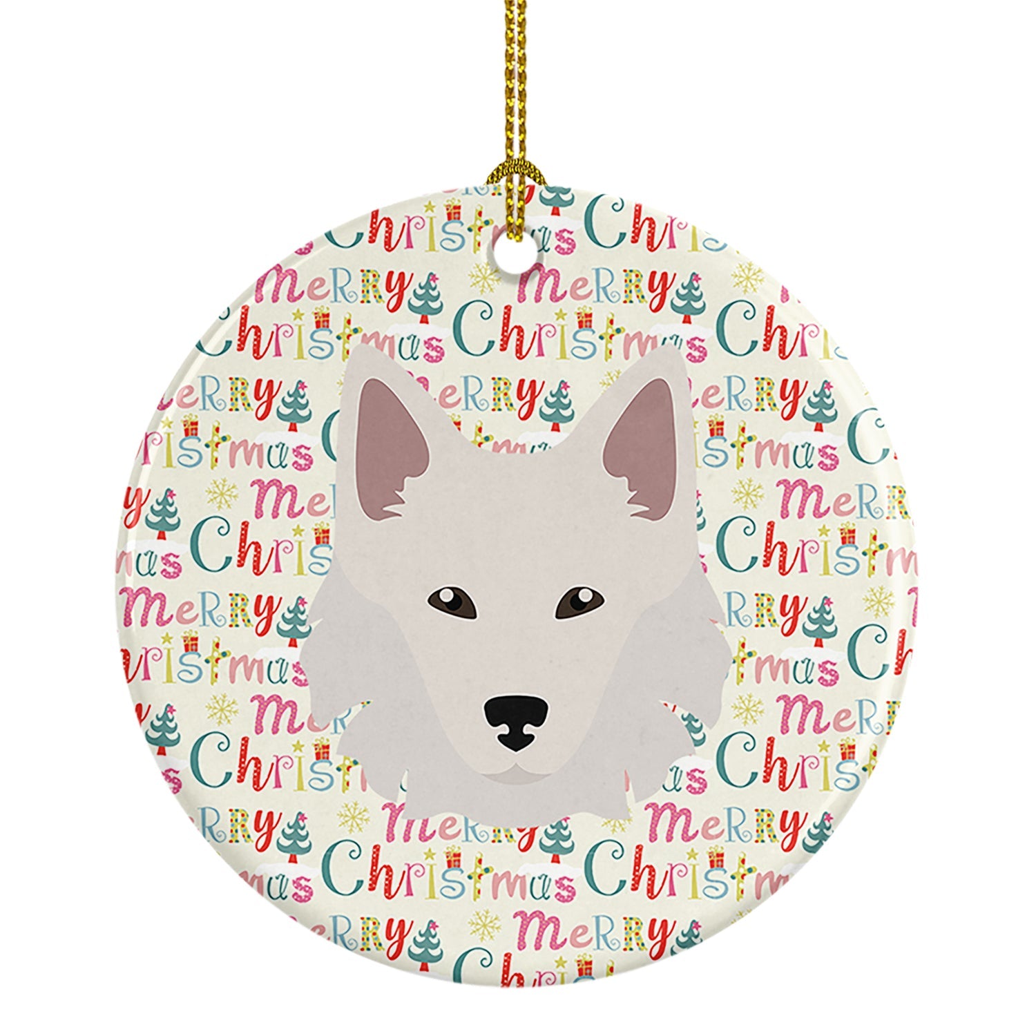 Danish Spitz Merry Christmas Ceramic Ornament