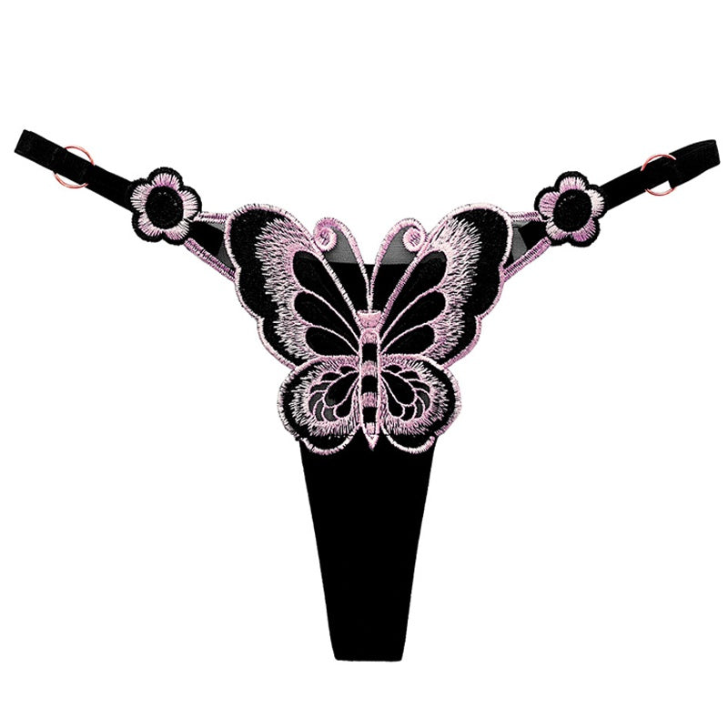 Blurred Butterfly Color Embroidered Adjustable Thong