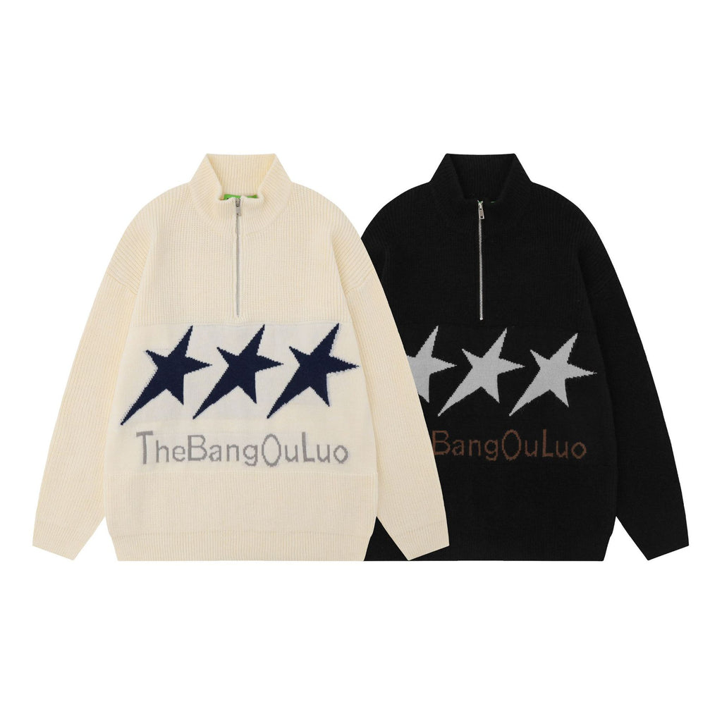 Men's Vintage XINGX Embroidered Sweater with Stand Collar