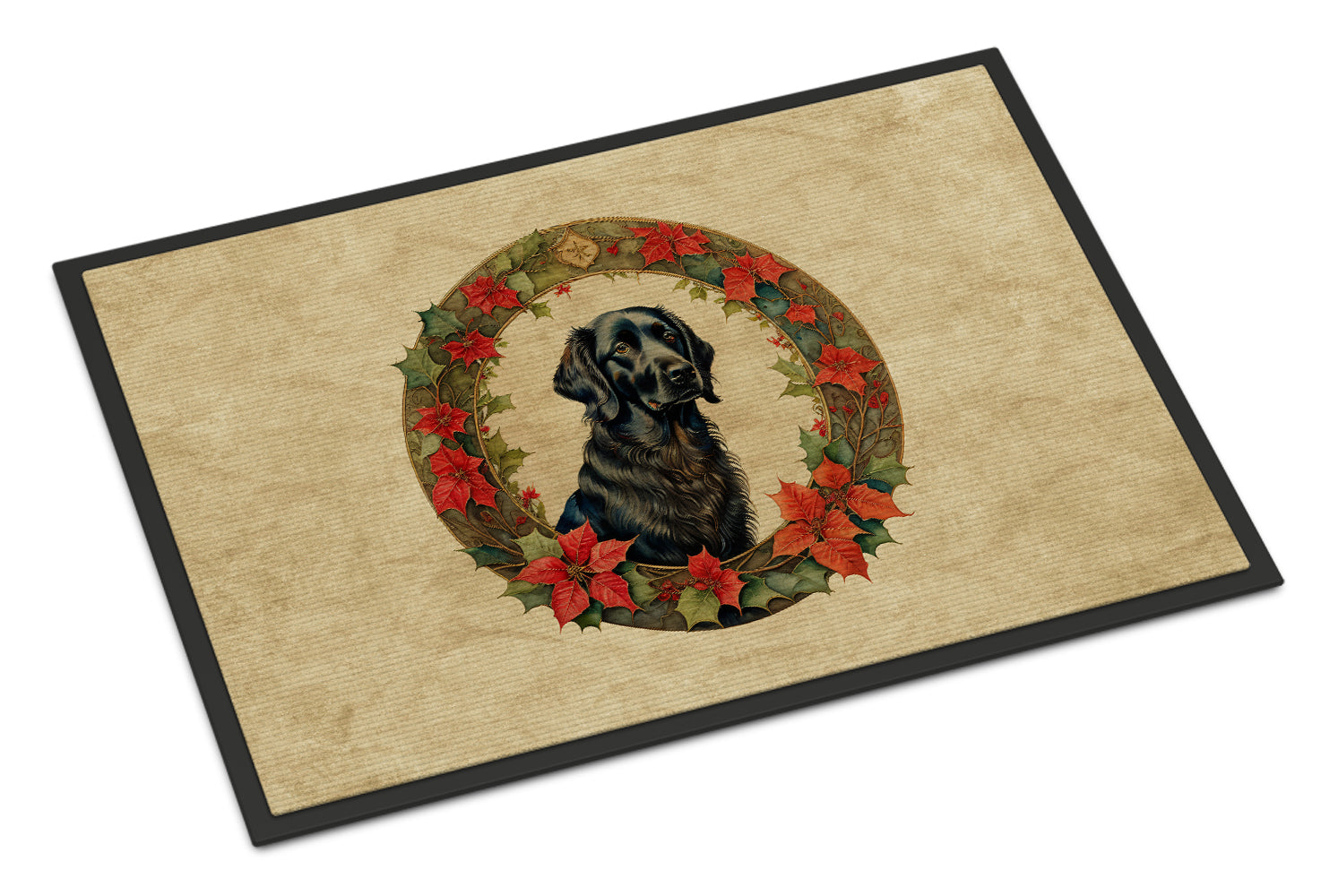 Flat-Coated Retriever Christmas Flowers Doormat