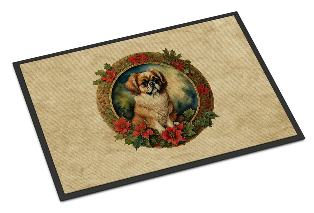 Tibetan Spaniel Christmas Flowers Doormat