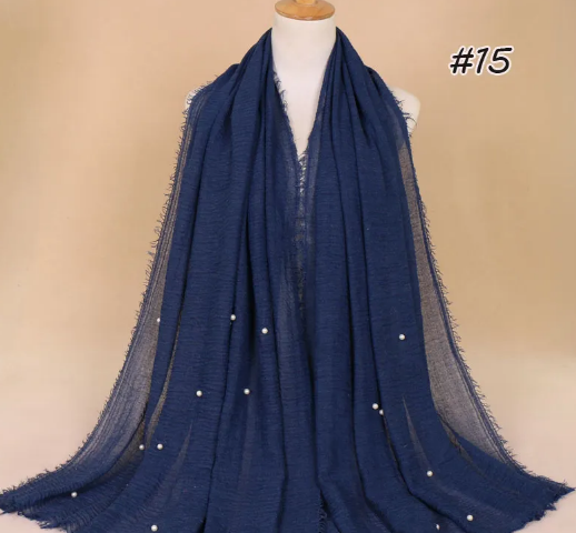 Women's Cotton And Linen Beads Crumpled Monochrome Scarf