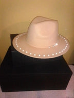 BEIGE BRIM WOOL RANGER HAT WITH PEARLS | Embroidered Cap