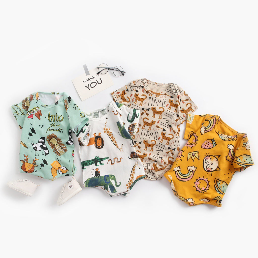 Cartoon Animal Print Baby Bodysuit for Infants