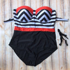 Black and White Striped Plus Size Women's Swimsuit