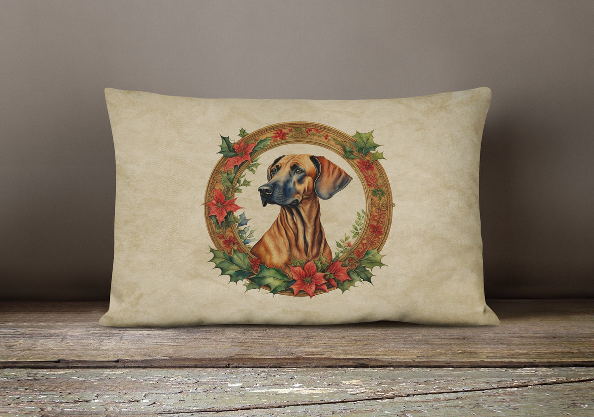 Rhodesian Ridgeback Christmas Flowers Throw Pillow