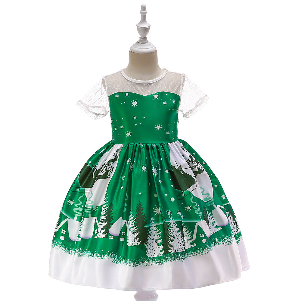 Snowflake Print Santa Dress for Girls