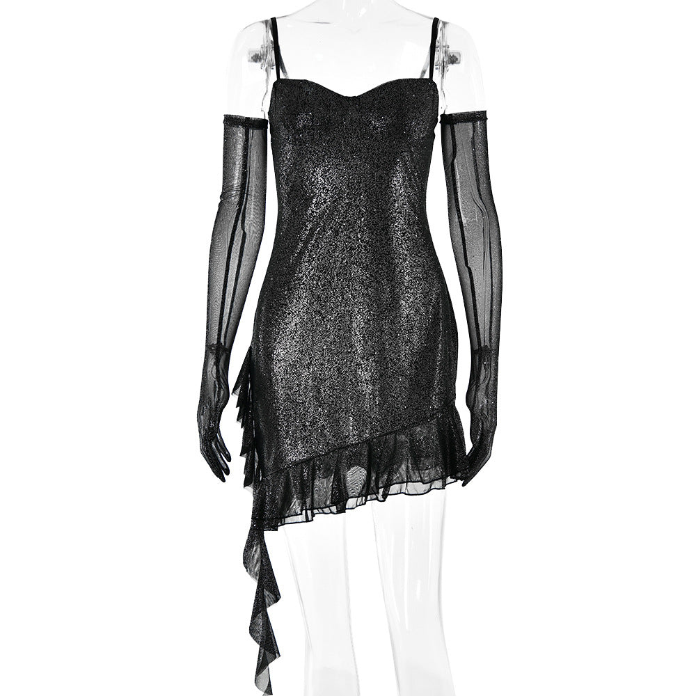Women's Silver Mesh Sling Tube Top Sexy Dress