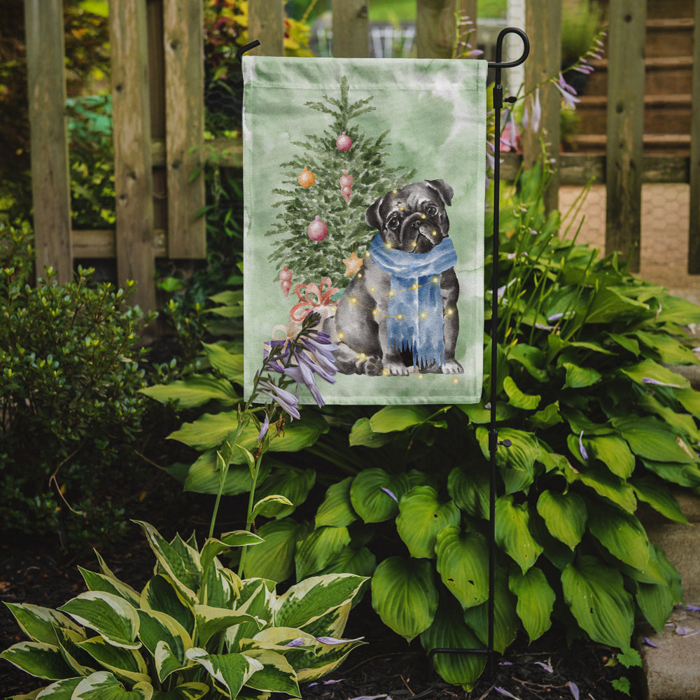 Pug Black Christmas Presents and Tree Garden Flag