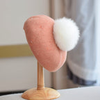 Vintage Wool Hat with Fox Fur Ball for Women | Embroidered Cap