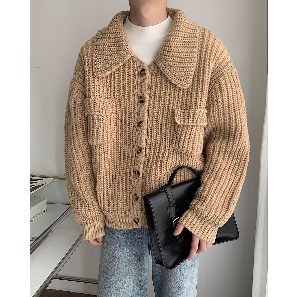 Men's Retro Single-Breasted Lapel Cardigan Sweater