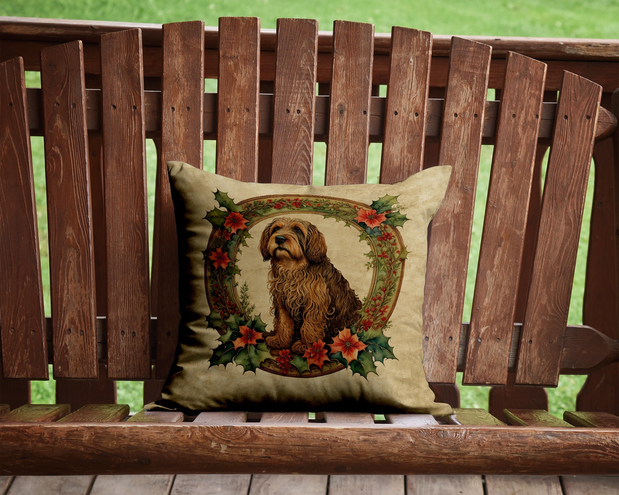 Otterhound Christmas Flowers Throw Pillow
