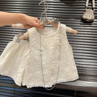 Girls' 2PC Cotton Lace Outfit with Shorts (One Set)