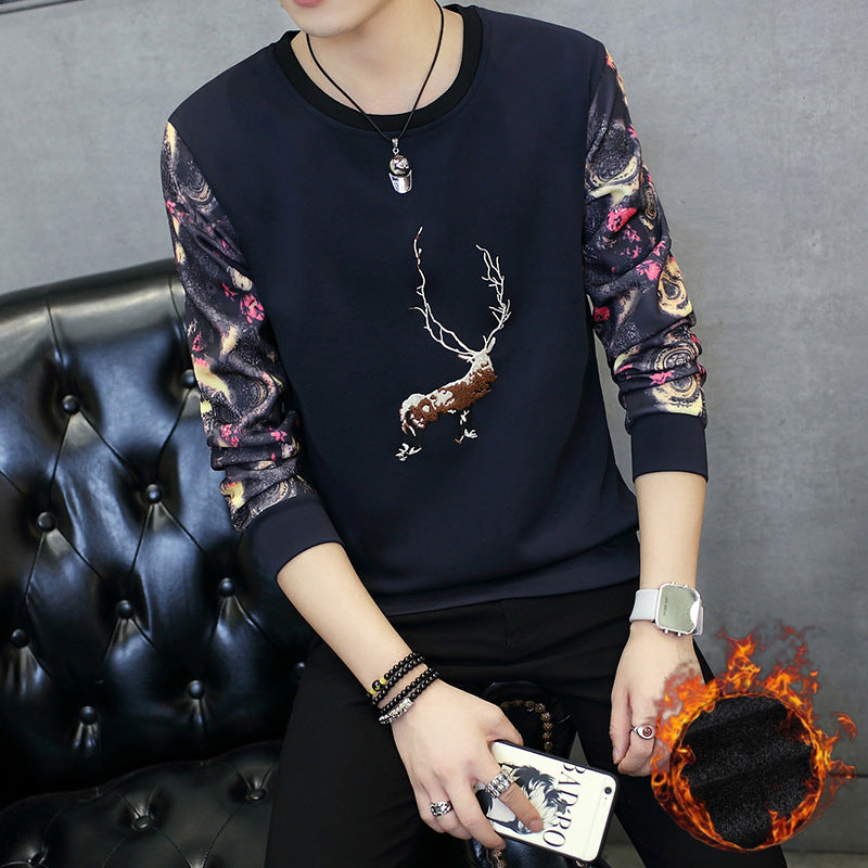Fleece Hoodie with Reindeer Print and Embroidery | Streetwear