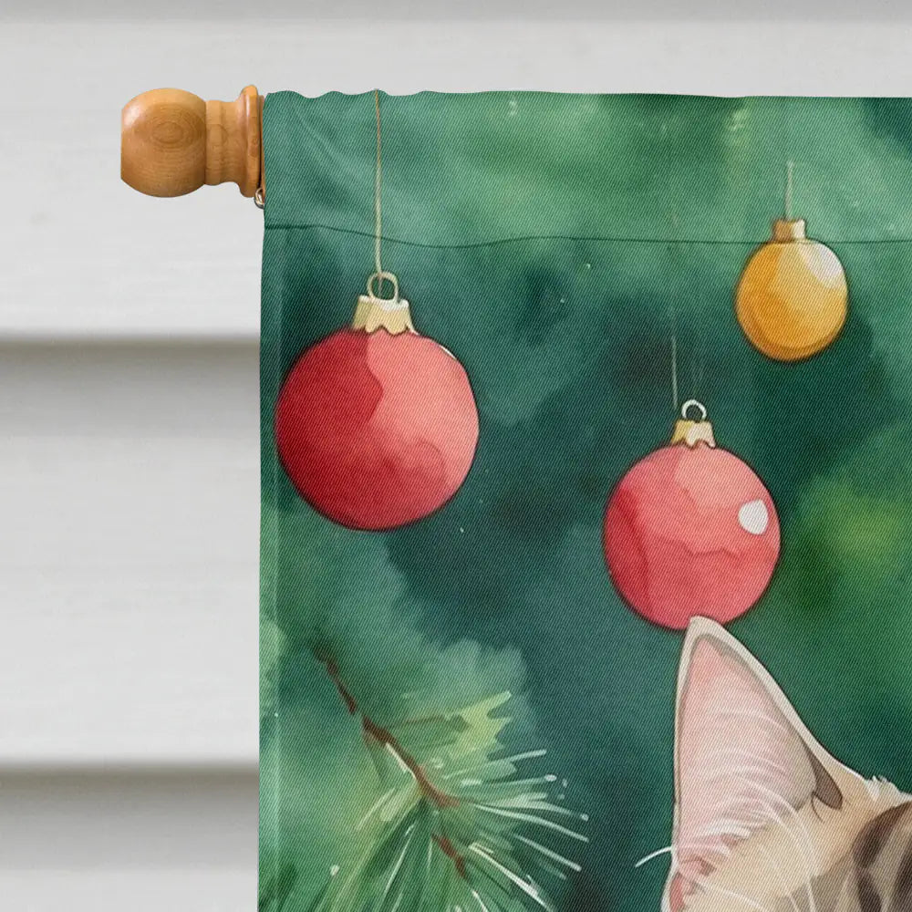 Munchkin Cat By the Christmas Tree House Flag