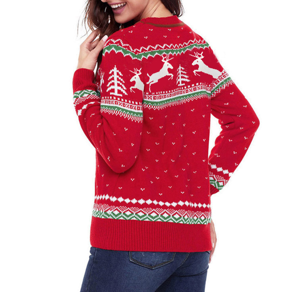 2019 Women's Crew Neck Christmas Reindeer Sweater