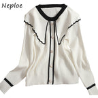Chic Contrast Color Peter Pan Collar Knit Sweater for Women