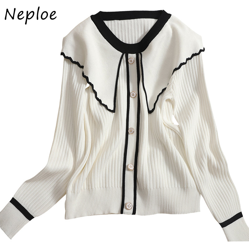 Chic Contrast Color Peter Pan Collar Knit Sweater for Women