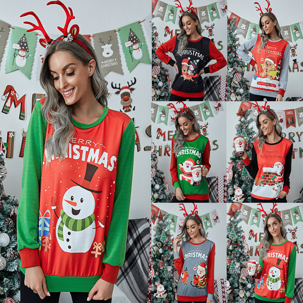 Christmas Cartoon Snowman Print Long Sleeve Sweater