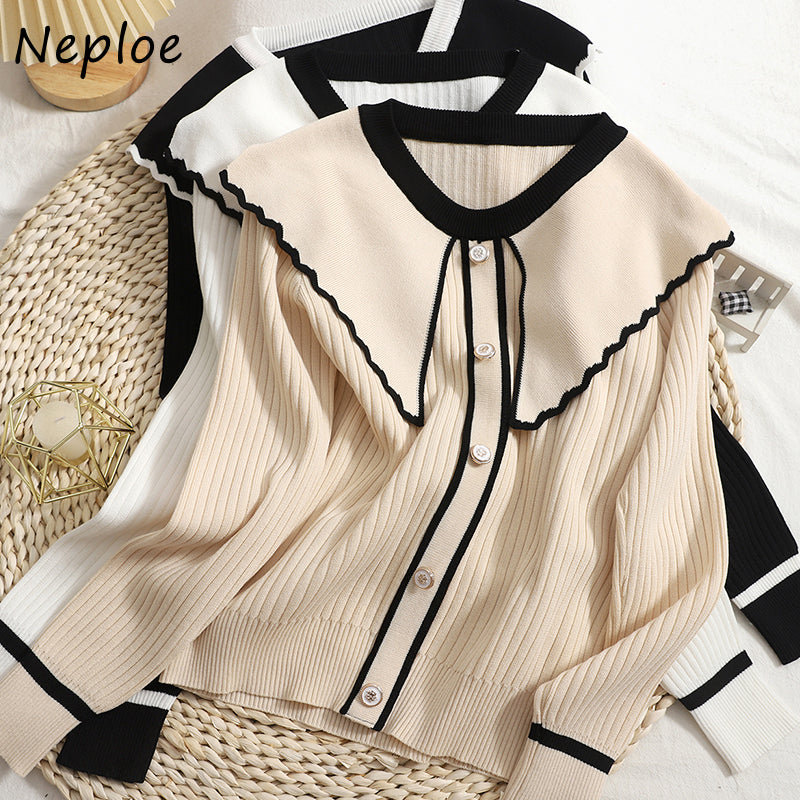 Chic Contrast Color Peter Pan Collar Knit Sweater for Women